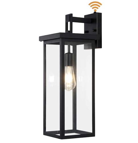 20'' Outdoor Wall Lantern Dusk Dawn Large Black Exterior Porch Light