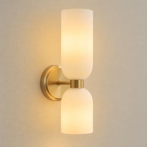 Gold Wall Sconces with Milky White Glass
