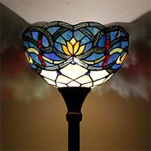 WERFACTORY Tiffany Floor Lamp Blue Lotus Flower Stained Glass Light 12X12X71 Inches Pole Torchiere Standing Corner Torch Uplight Decor Bedroom Living Room Home Office S220 Series