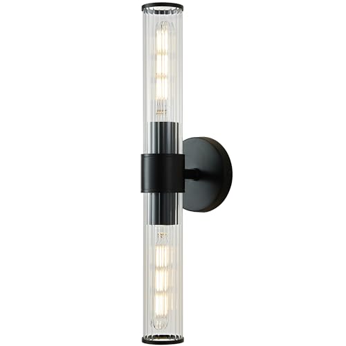 Hardwired Black Bathroom Vanity Light Threaded Glass Wall Sconce