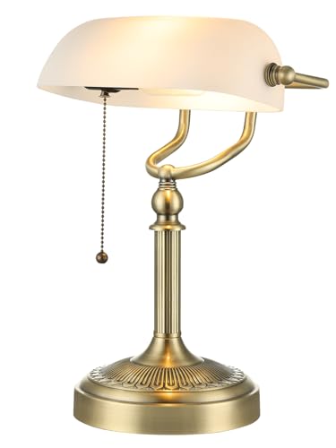 White Matted Glass Bankers Desk Lamp