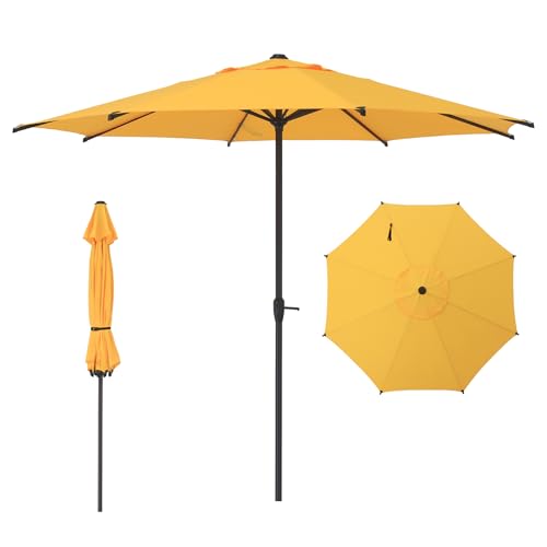 9FT Lyon Outdoor Patio Umbrella Outdoor Table Umbrella with Crank Market Umbrella 8 Sturdy Ribs UV Protection Waterproof and Push Button Tilt for Garden Deck Backyard Pool