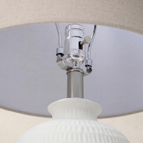 Home 24" White Textured Ceramic Table Lamp with Tan Linen Shade