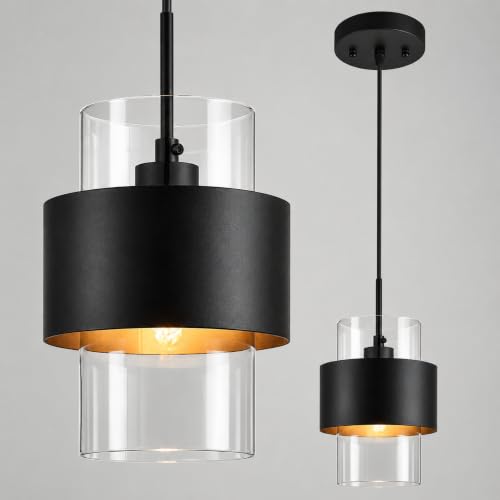 Modern Black Pendant Lighting Indoor Kitchen Island Pendant Light Glass Shade Ceiling Light Fixtures for Bedroom Dining Room Living Room