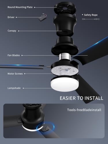 42 Inch Black Low Profile Ceiling Fan with Light and Remote (Black-3 / 42 Inch)