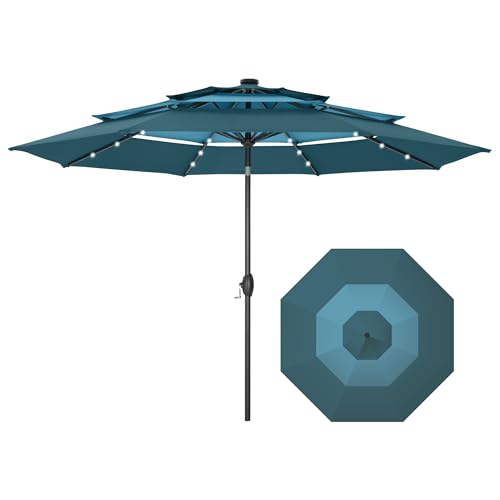 10ft 3 Tier Outdoor Patio Umbrella with Solar Lights