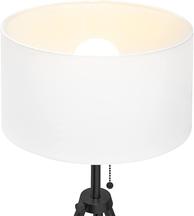 O’Bright Tripod Floor Lamp, Adjustable in Height, 100% Metal Body with Linen Drum Shade, E26 Socket, Bedside Lamp, Standing Light for Living Room, Bedroom, Office, Black
