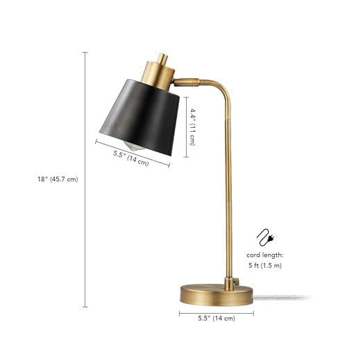 18" Matte Brass Desk Lamp with Matte Black Metal Shade