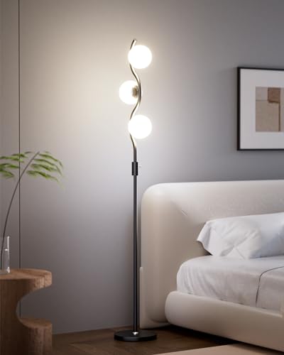 3 Globe Floor Lamp Dimmable Black Floor Lamps with 3 Soft Warm White 3000K Bulbs (3 Count)