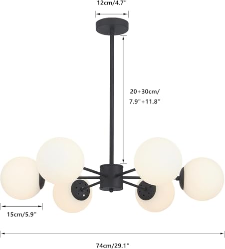 Lighting 6 Light Mid Century Modern Milk Glass Globe Sputnik Chandelier