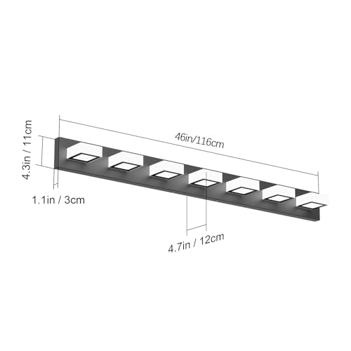 46" LED Modern LED Black Vanity Lights Fixtures 7 Lights Acrylic Matte Black Vanity Lights Modern Black Bathroom Wall Lighting Over Mirror