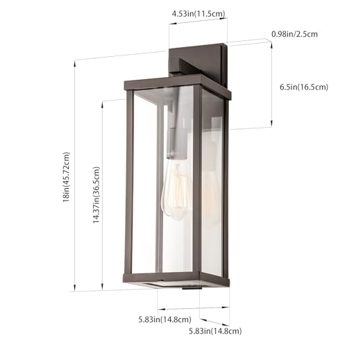 18" Classic Outdoor Wall Sconce 1 Light in Oil Rubbed Bronze Rectangular Metal Frame and Clear Glass Shade Waterproof Porch Light Patio Light Pack of 2 (2 Count)