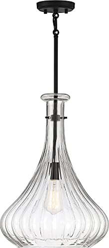 7-2265-1-89 Bristo Industrial Clear Fluted Glass Pendant, 1-Light 60 Watt, 20" H x 14" W, Matte Black
