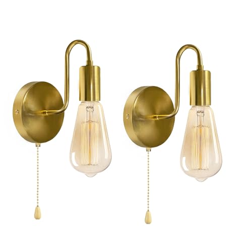 Hardwired Gold Wall Sconce with Switch 2 Pack