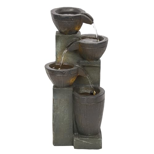 14" Tall Stoned Jar Water Fountain with Cascading LED Lights