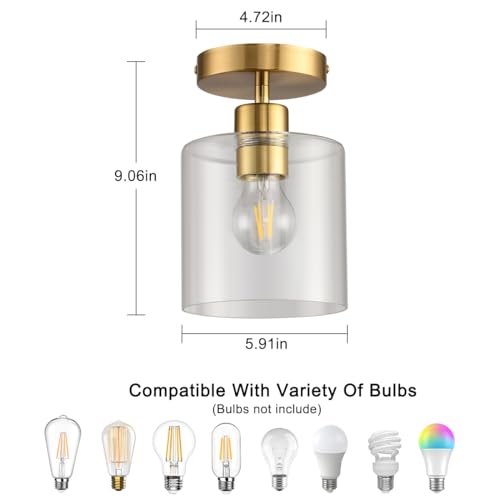 Brass Semi Flush Mount Ceiling Light (2 Count)