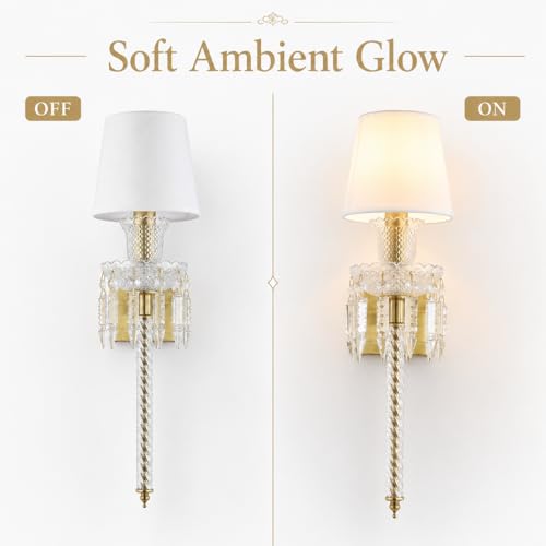 Modern Crystal Wall Sconce with Linen Shade