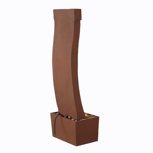 38.5" Indoor Outdoor Modern Curved Faux Slate Waterfall Fountain with LED Lights
