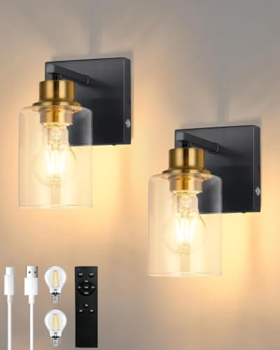 Wireless Battery Operated Wall Sconce Set of Two with Remote Control