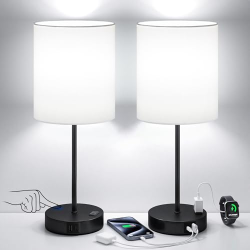 White Black Touch Lamps for Bedroom Set of 2 (2 Count)