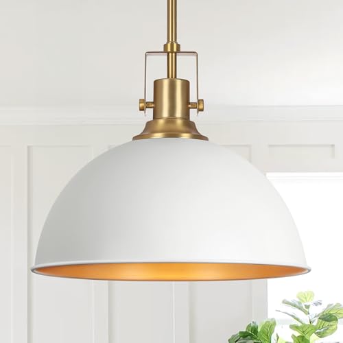 13 Inch White and Gold Metal Pendant Light Kitchen Island