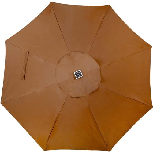 9 ft Solar Umbrella 32 LED Lighted Patio Umbrella Table Market Umbrella with Tilt and Crank Outdoor Umbrella for Garden