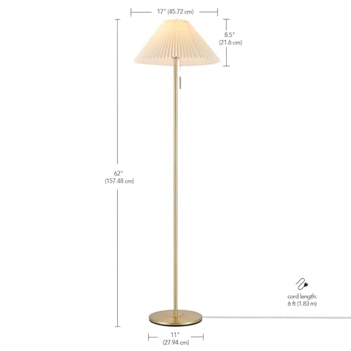 62" Brass Floor Lamp with Pleated Fabric Shade