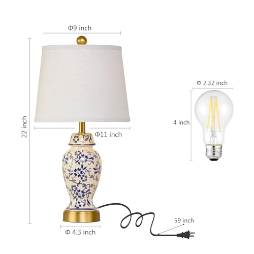 Chinoiserie Ceramic Table Lamps Set of 2 for Bedroom Bedside (2 Count)