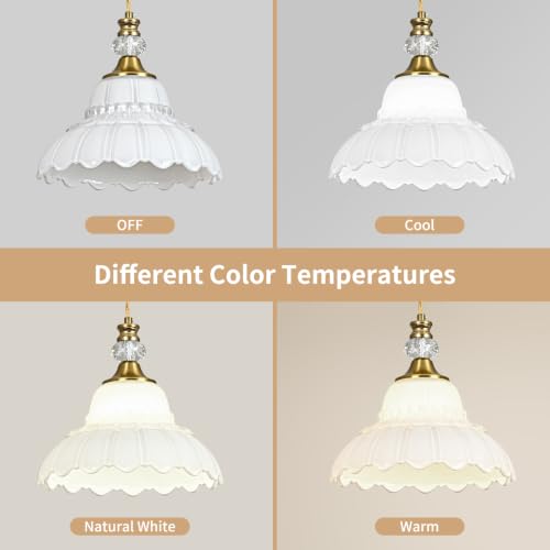 1 Piece Vintage Chandelier in Brushed Gold Finish with White Flower (1-Light / Gold and White)