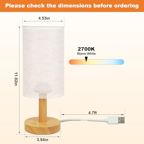 Small Touch Table Lamps Set of 2 with Stepless Dimming&USB Plug (2 Count)