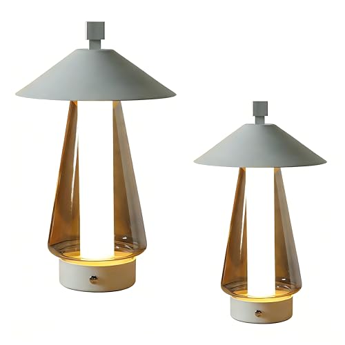 Set of 2 Stepless Dimmable Bedside Lamp 12" H LED Touch Table Lamp Nightstand Lamp with Grey Anodized Glass lampshade for Bedroom Living Room Indoors Outdoors（White (2 Count)