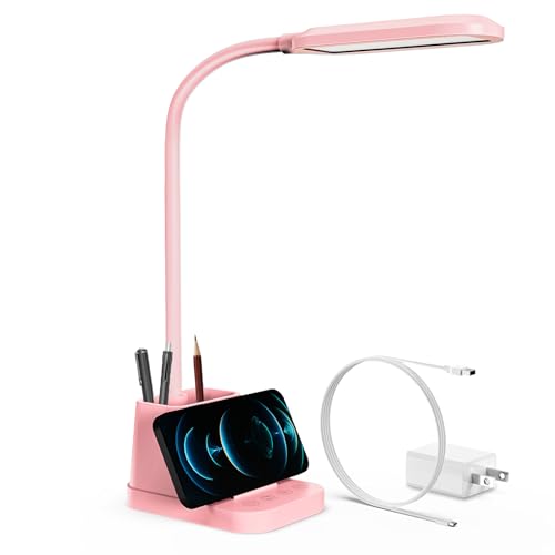 Pink Cute Desk Lamp with USB Charging Port for Kids Teen Girls Women