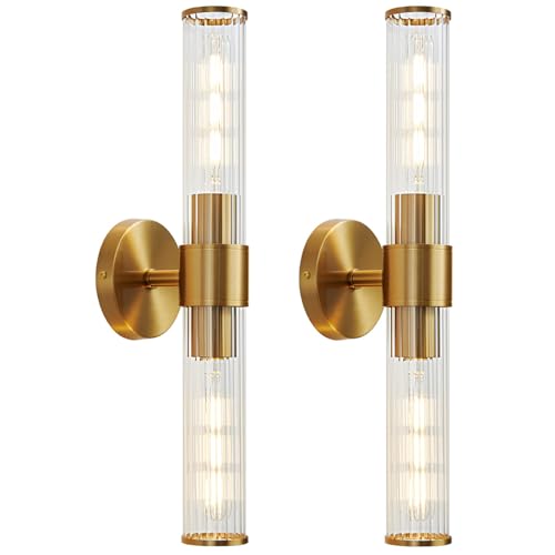 Hardwired Gold Vanity Light Threaded Glass Wall Sconce 2 Pack (2 Count)
