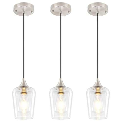 3 Pack Brushed Nickel Pendant Lights Fixtures Kitchen Lighting Over Island (3 Count)