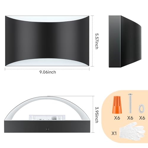 Modern LED Wall Sconce Set of 2 Large Black Indoor Wall Light 3CCT (2 Count)