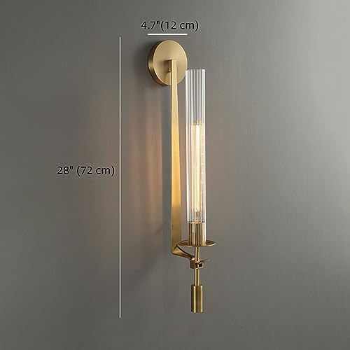 Long Glass Tube Wall Sconce Gold 1 Light Cylinder Fluted Shade