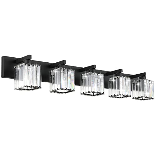 Bathroom Vanity Light Black Light Fixtures 5 Light Crystal Vanity Light Modern Bathroom Lighting