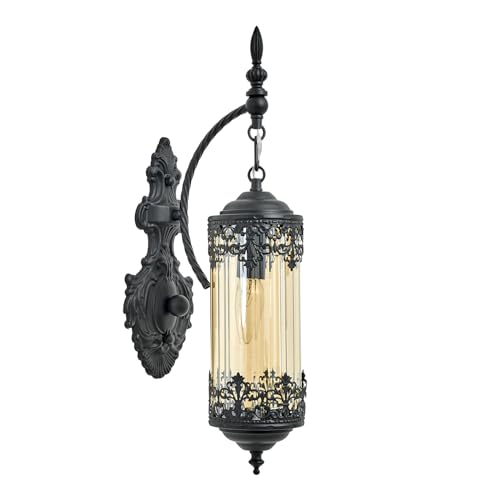 Antique Gothic Amber Glass Wall Sconce for Bedroom