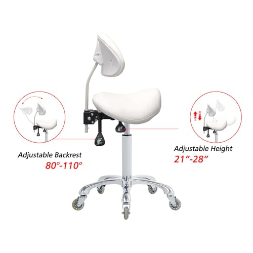 Saddle Stool Rolling Chair with Back Support