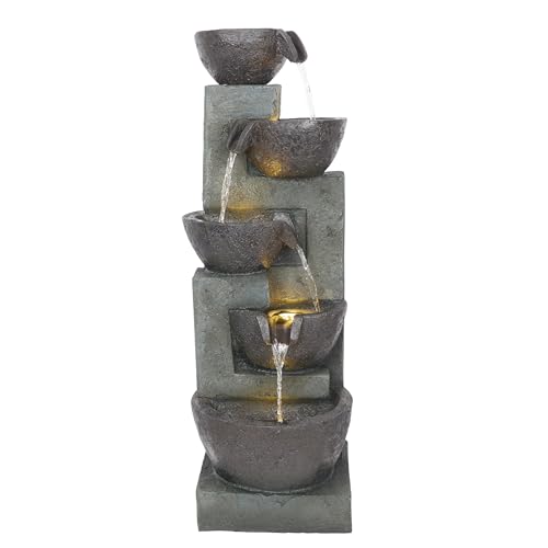 39" Tall 5 Tier Bowls Waterfall Fountain with LED Lights