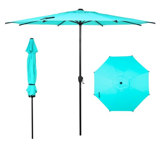 9FT Lyon Outdoor Patio Umbrella Outdoor Table Umbrella with Push Button Tilt and Crank Market Umbrella 8 Sturdy Ribs UV Protection Waterproof for Garden Deck Backyard Pool