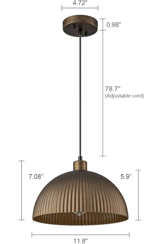 Vintage Antique Brass Dome Pendant Light