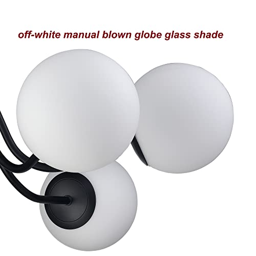 Modern 6 Light Black Metal Ceiling Light with Globe White Glass
