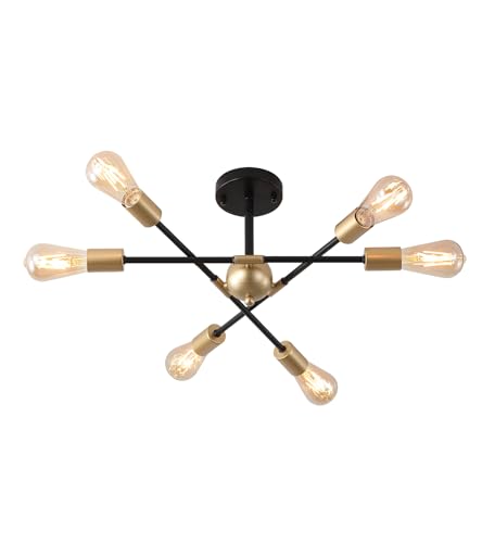 Modern Semi Flush Mount Ceiling Light Fixture Black and Gold Close to Ceiling Light 6