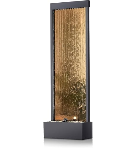 72" Bronze Mirror Waterfall Fountain with LED Lights