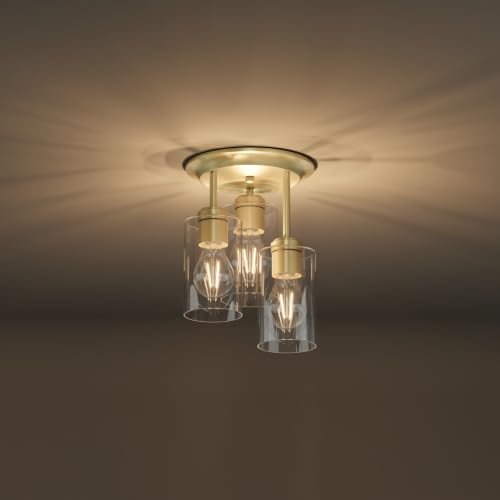 3 Lights Semi Flush Mount Ceiling Light Fixture Gold for Kitchen (3 Count)