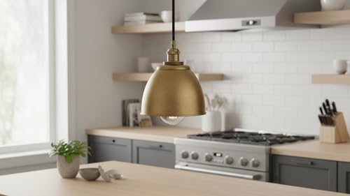 21601-31,Replacement Metal Shade for Pendant Light,Burnished Brass,7-7/8"W x 5-3/4"H,Center Hole 1-5/8"