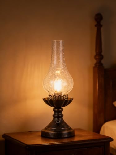 Vintage Table Lamp with Crackled Glass Shade & Rotary Knob Switch