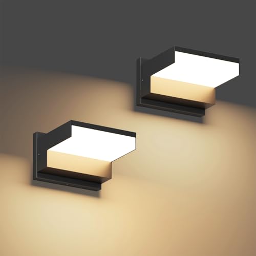 2 Pack Modern Outdoor Wall Light 3000K Aluminum LED Exterior Wall Sconces IP65 Waterproof for Patio Porch (2 Count)