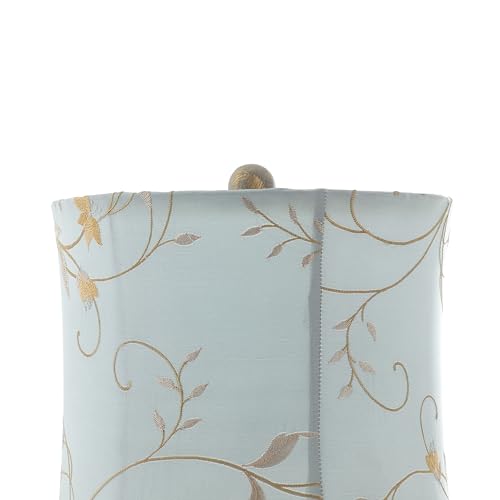 Metal Floral Room Buffet Lamp Antique Style Table Lamp with Light Blue Shade (2 Count)